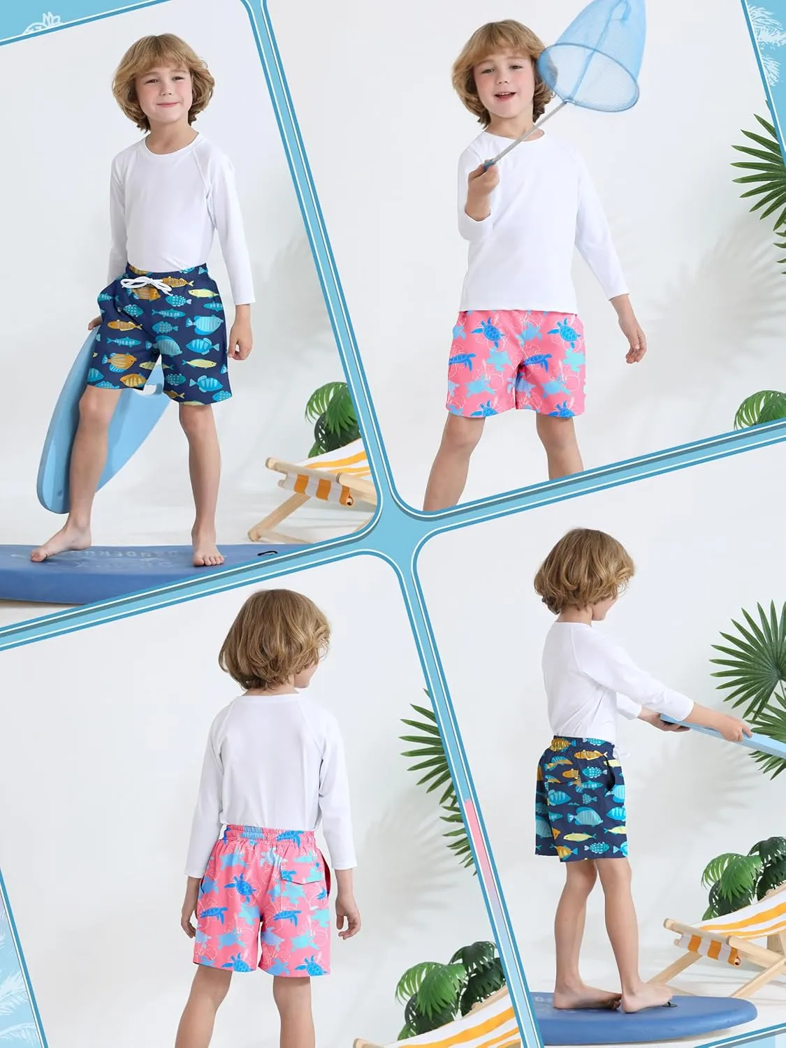 2 Pack Toddler Boys Swim Trunks UPF 50  Swim Shorts with Mesh Liner Boy Stretch Suit Swimsuit
