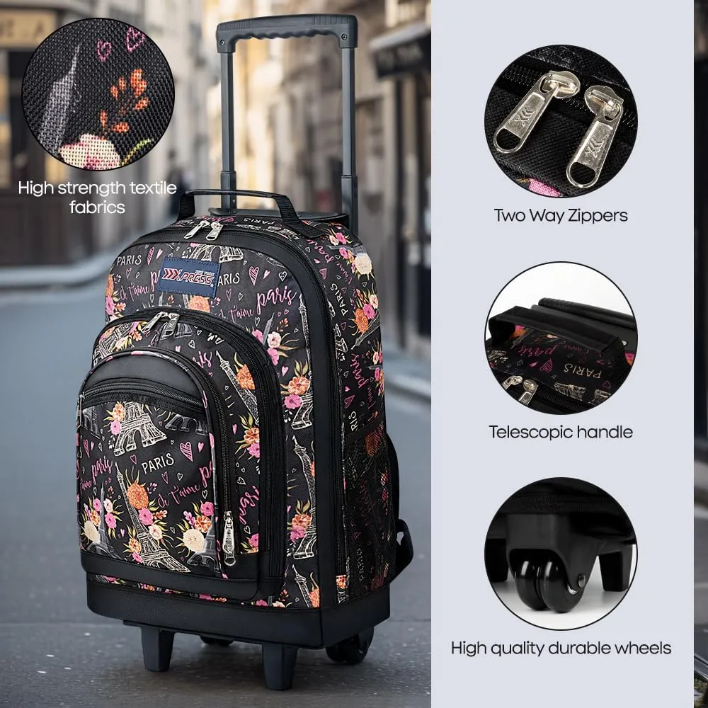 20'' Rolling Backpacks for Man/Women Travel Backpack with Wheels Trolley Suitcase Wheeled Bag Laptop Backpack#Floral