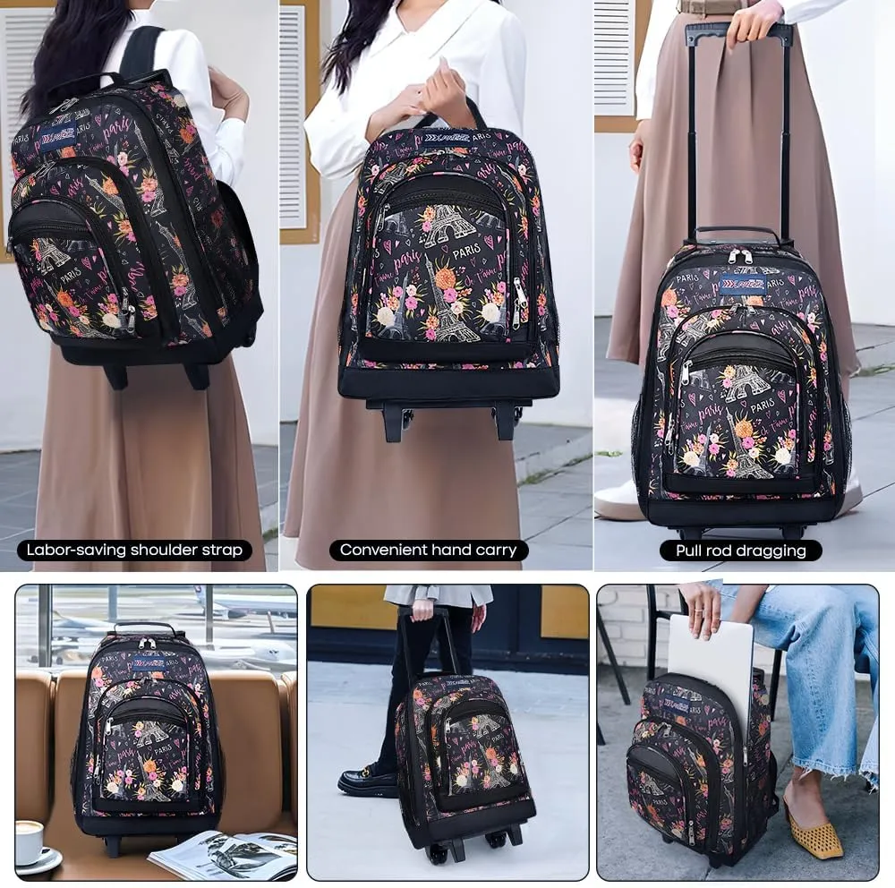 20'' Rolling Backpacks for Man/Women Travel Backpack with Wheels Trolley Suitcase Wheeled Bag Laptop Backpack#Floral