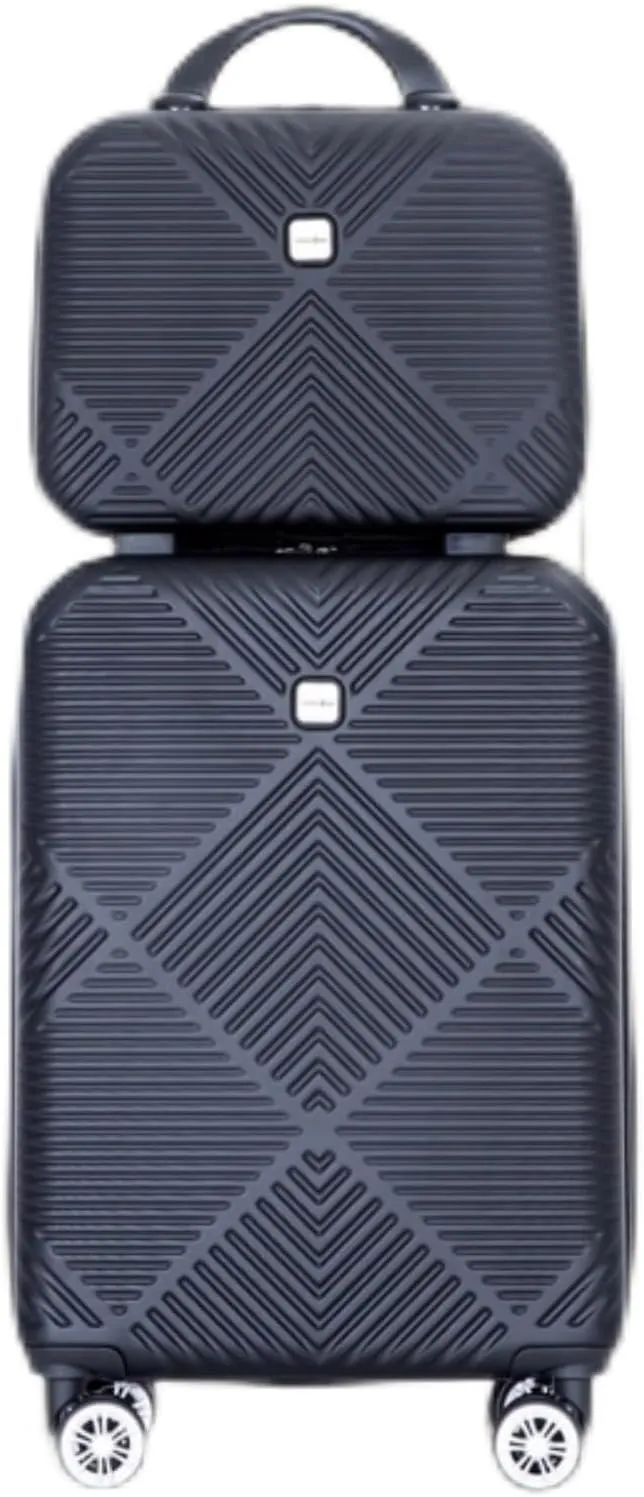 2Piece Luggage Sets ABS Lightweight Suitcase with Spinner Wheels, Black, 20/14 Inches