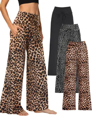 3 Pack Wide Leg Yoga Pants for Women, Comfy Lounge Pajama Sweatpants Loose Causal Palazzo with Pockets