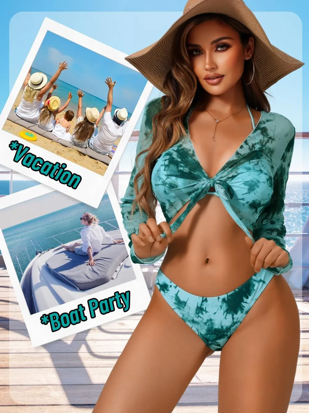 3 Piece Swimsuits,Tie Dye Bikini Sets for Women with Cover Up,Sexy Cheeky Bikinis Beach Vacation