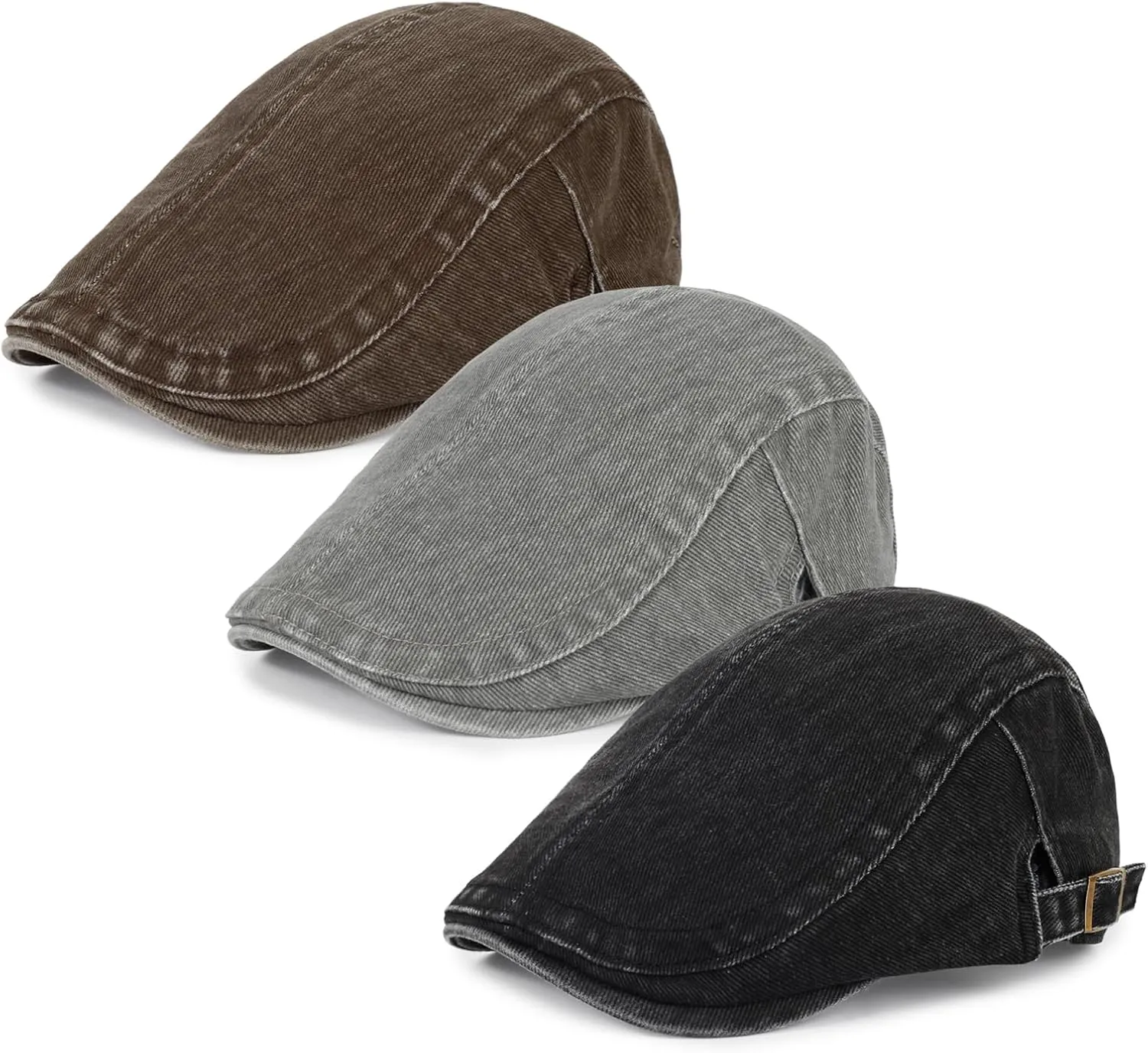 3Pcs Men's Newsboy Caps Washing Cotton Cooling Lightweight Scally Cap for Men Adjustable Flat Cap