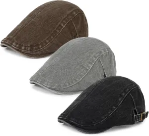 3Pcs Men's Newsboy Caps Washing Cotton Cooling Lightweight Scally Cap for Men Adjustable Flat Cap
