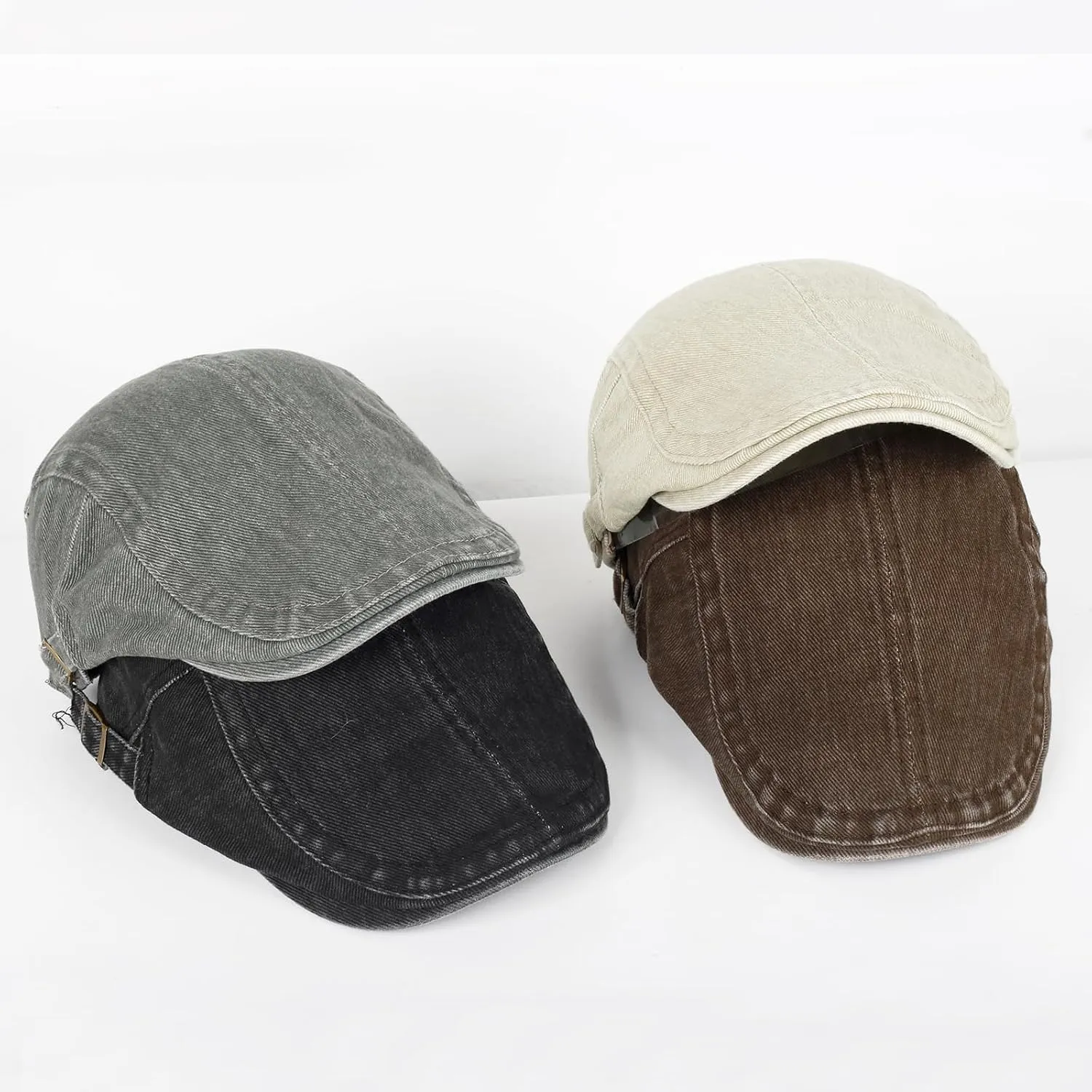 3Pcs Men's Newsboy Caps Washing Cotton Cooling Lightweight Scally Cap for Men Adjustable Flat Cap