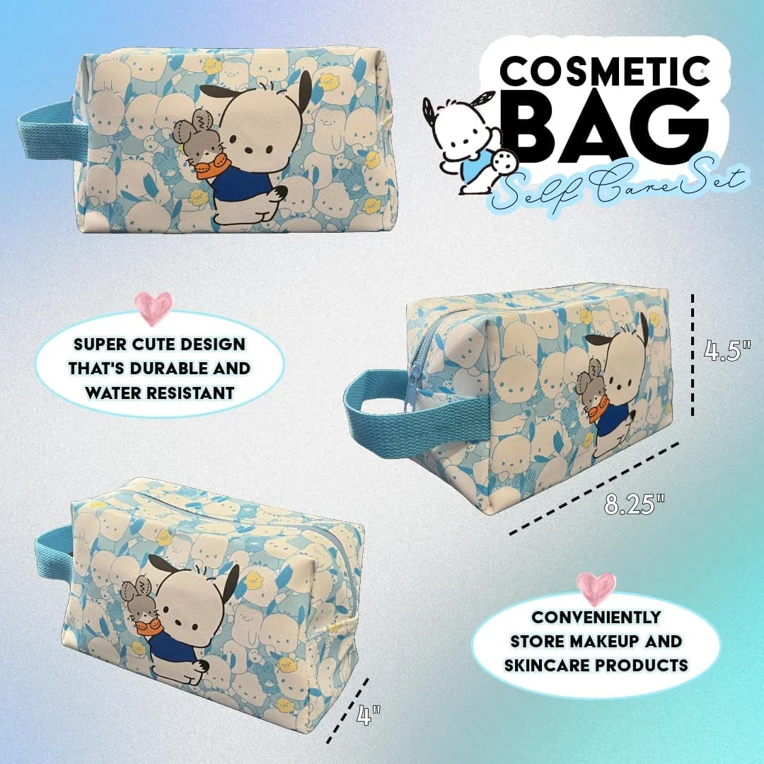 4 Piece Self Care Set Makeup Bag Kawaii Anime Cute Cosmetic Travel with Headband Wristband Hair Clips Beauty Cartoon (Blacchacco - 2 PC)