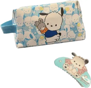 4 Piece Self Care Set Makeup Bag Kawaii Anime Cute Cosmetic Travel with Headband Wristband Hair Clips Beauty Cartoon (Blacchacco - 2 PC)
