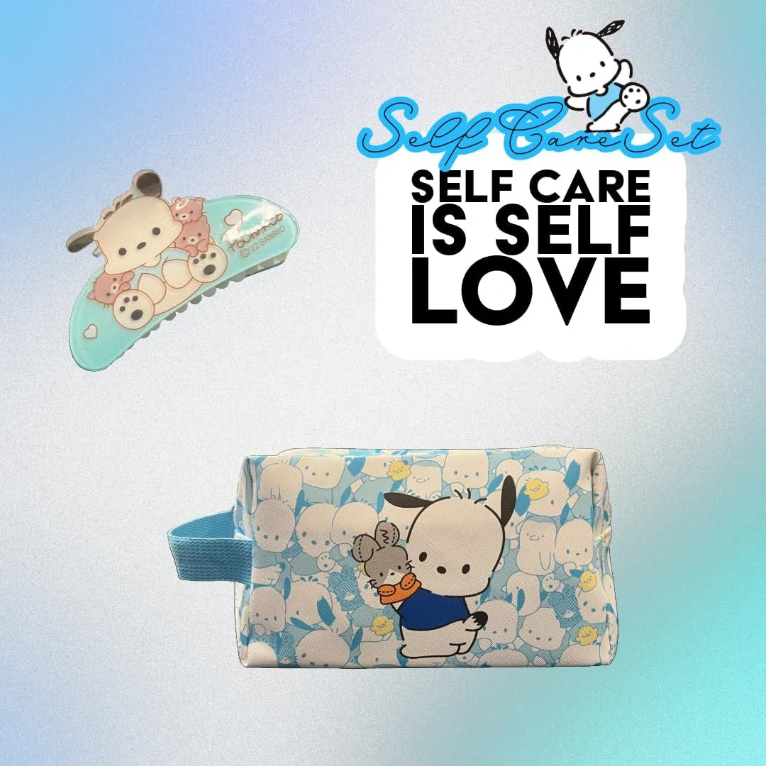 4 Piece Self Care Set Makeup Bag Kawaii Anime Cute Cosmetic Travel with Headband Wristband Hair Clips Beauty Cartoon (Blacchacco - 2 PC)