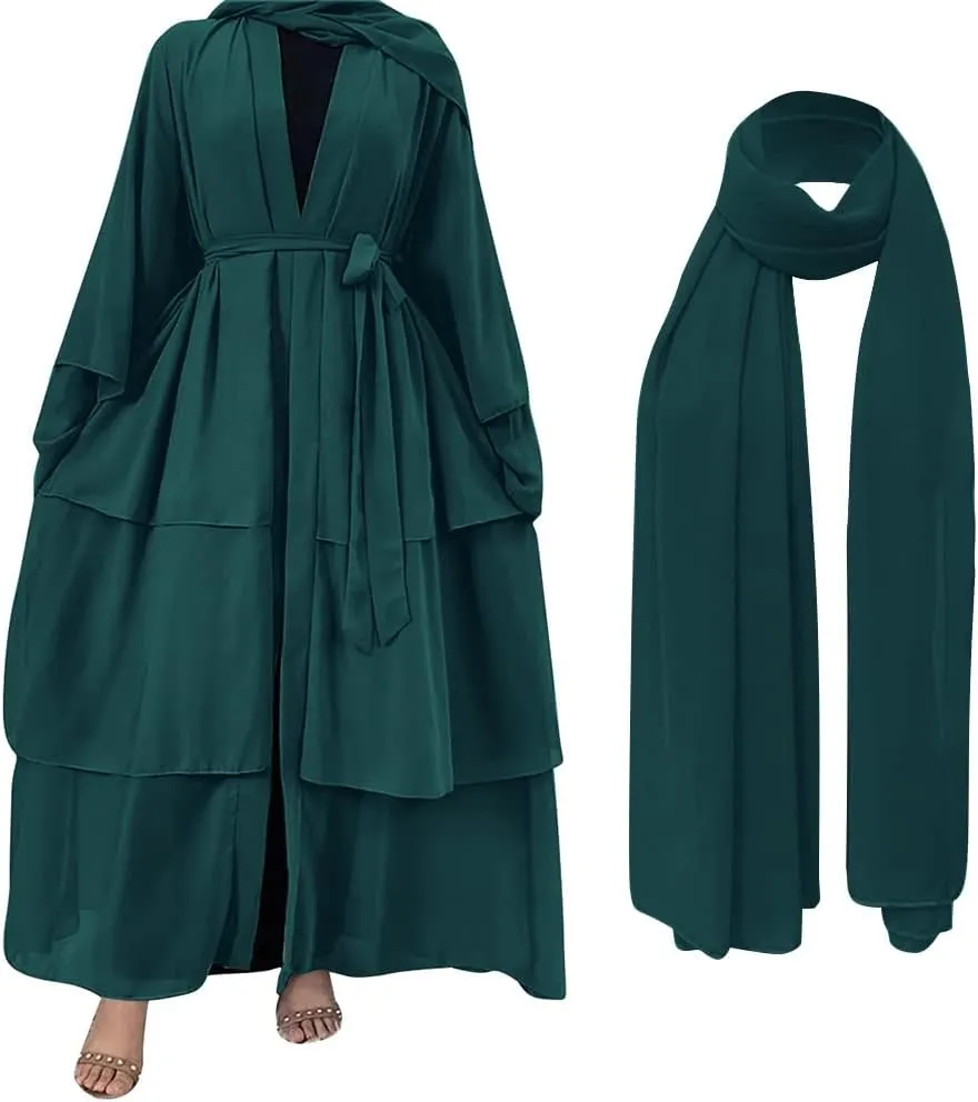Abayas for Women Muslim Dubai Dress Solid Loose Fit Long Cardigan Islamic Kaftan Robe Open Front Maxi Length