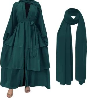 Abayas for Women Muslim Dubai Dress Solid Loose Fit Long Cardigan Islamic Kaftan Robe Open Front Maxi Length