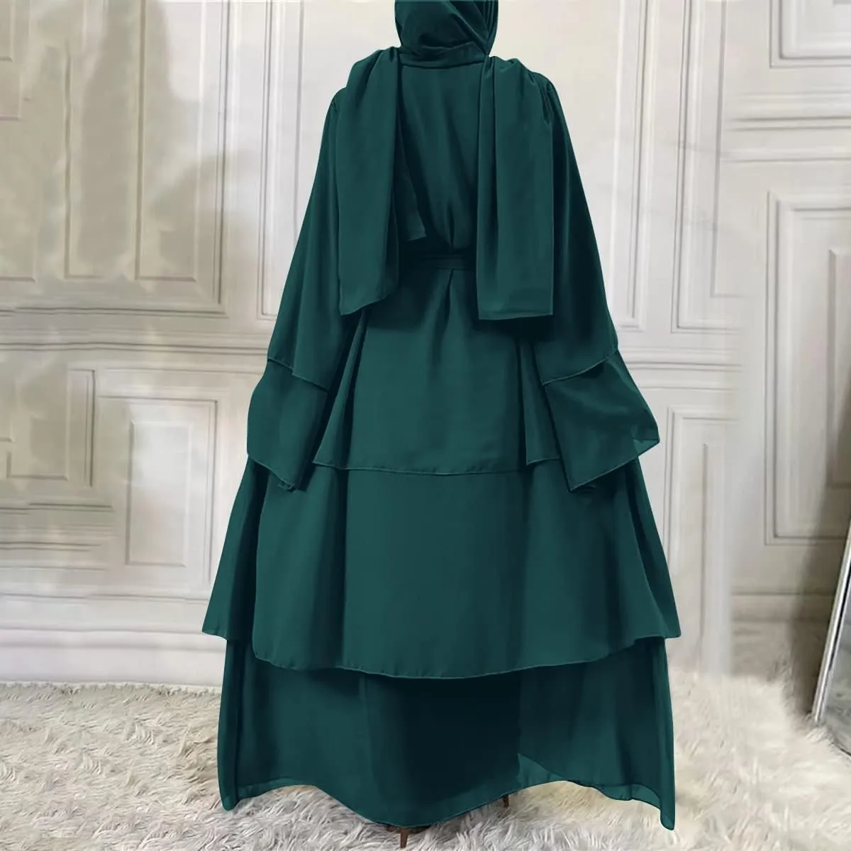 Abayas for Women Muslim Dubai Dress Solid Loose Fit Long Cardigan Islamic Kaftan Robe Open Front Maxi Length