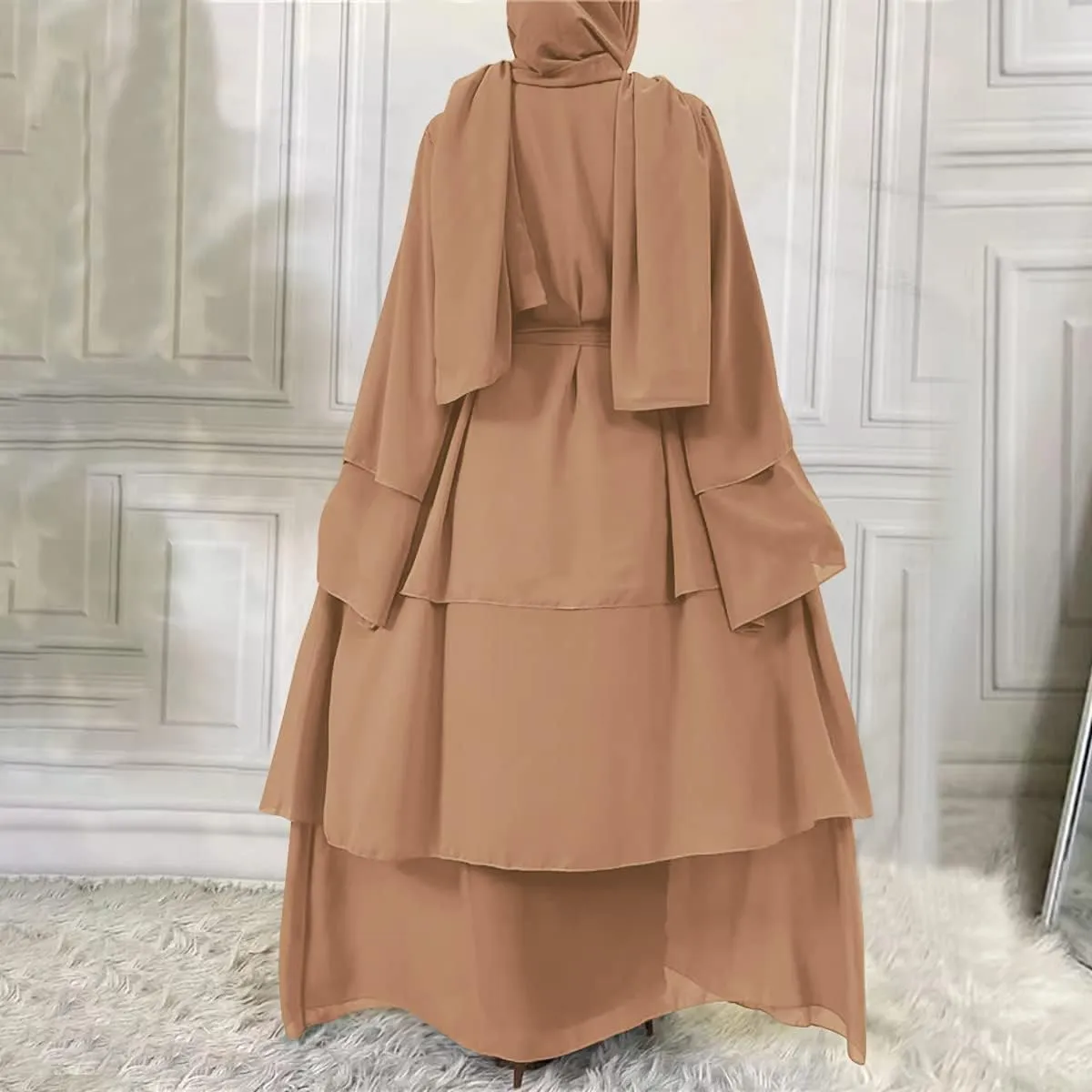 Abayas for Women Muslim Dubai Dress Solid Loose Fit Long Cardigan Islamic Kaftan Robe Open Front Maxi Length