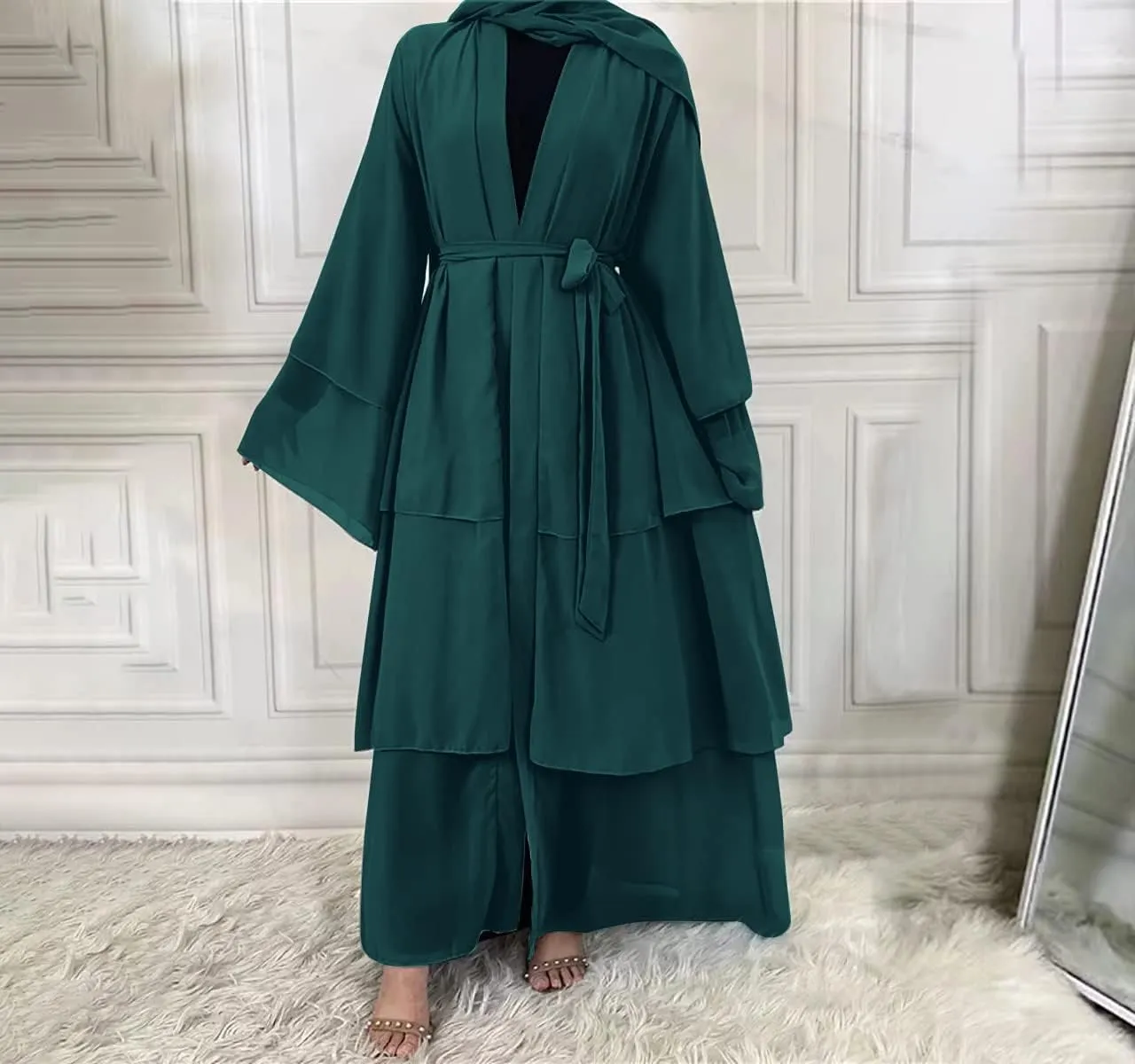 Abayas for Women Muslim Dubai Dress Solid Loose Fit Long Cardigan Islamic Kaftan Robe Open Front Maxi Length