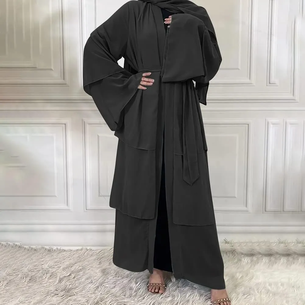 Abayas for Women Muslim Dubai Dress Solid Loose Fit Long Cardigan Islamic Kaftan Robe Open Front Maxi Length