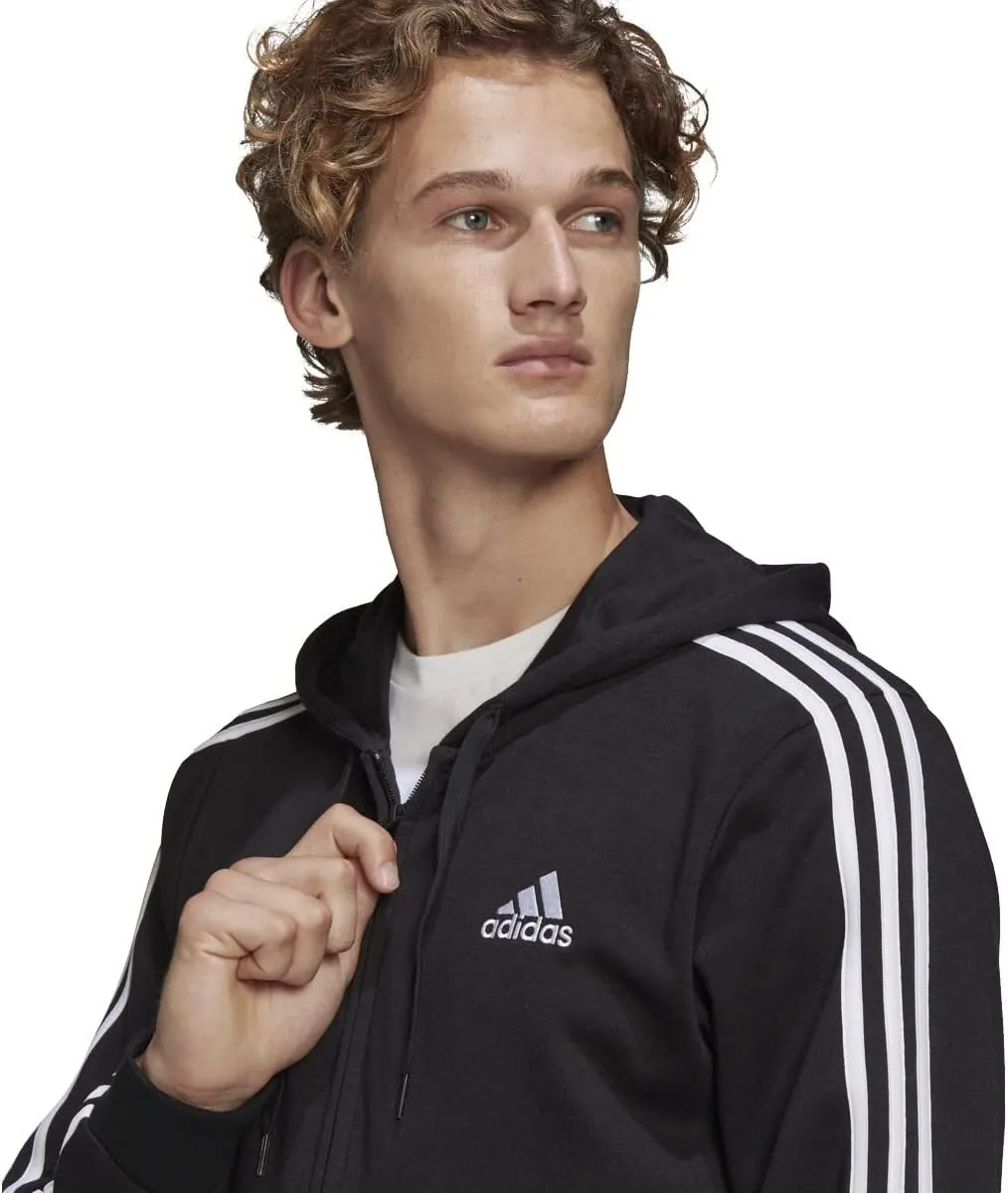 adidas Men's Essentials French Terry 3-Stripes Full-Zip Hoodie