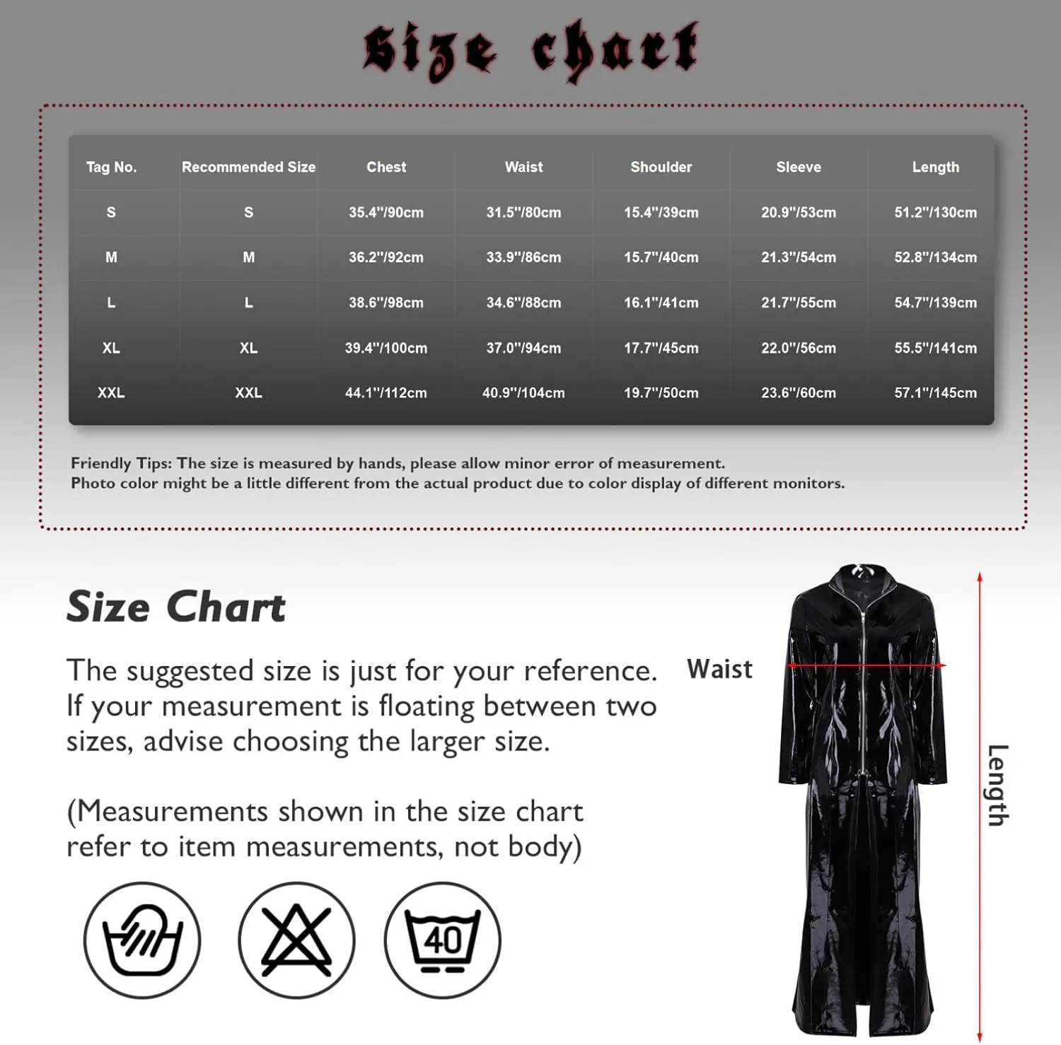 Adult PVC Leather Turtleneck Long Trench Coat Jacket Zipper Front Cosplay Costume