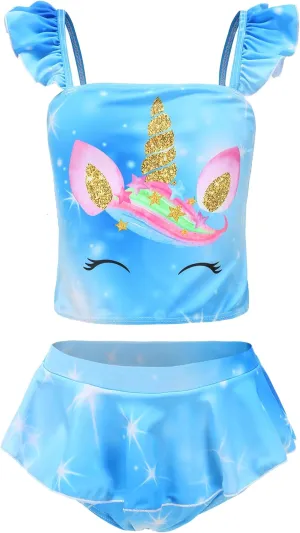 Akokvlar Two Pieces Swimsuit Mermaid Bikinis Tankini Bathing Suit for Little Girls