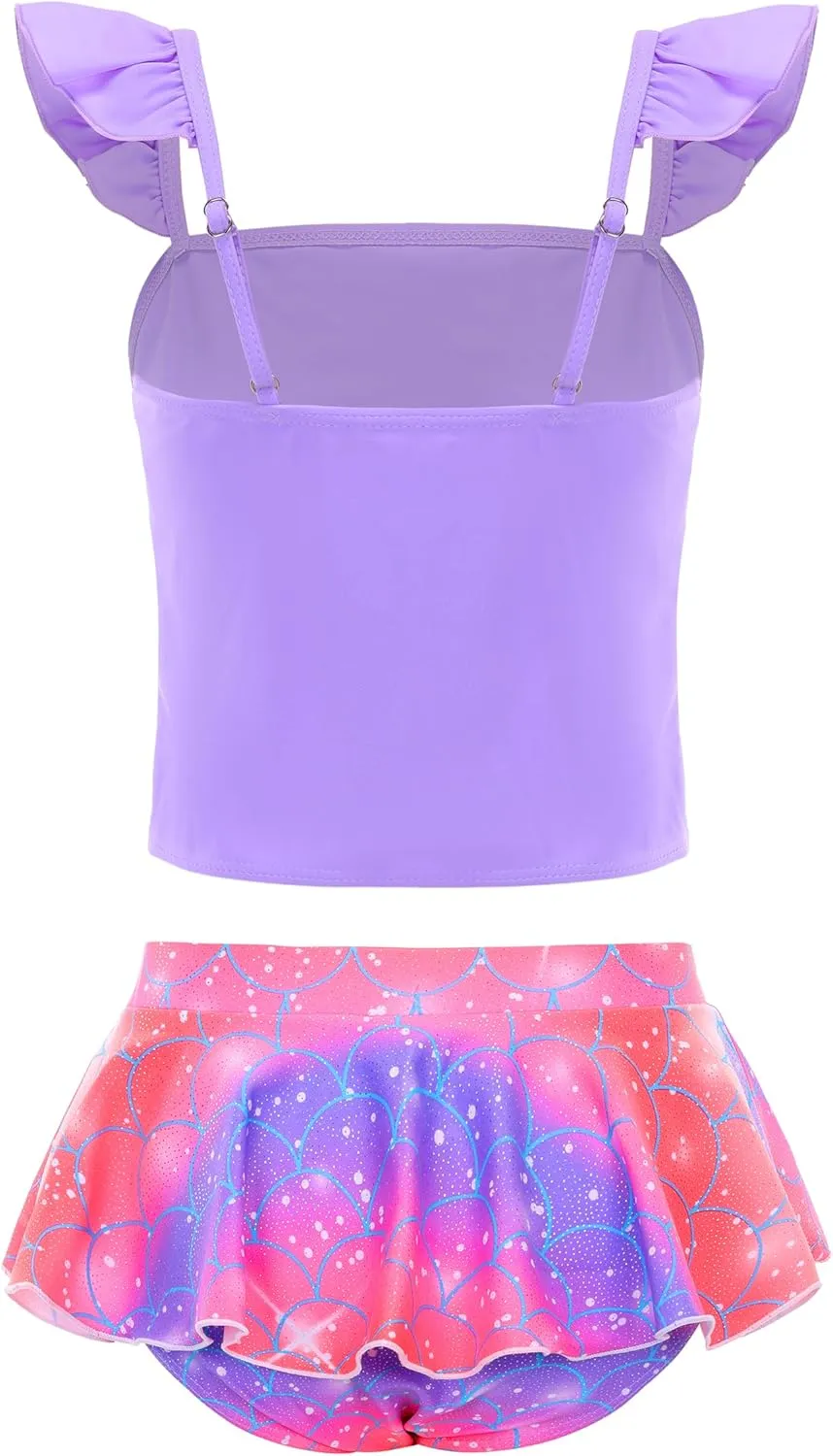 Akokvlar Two Pieces Swimsuit Mermaid Bikinis Tankini Bathing Suit for Little Girls