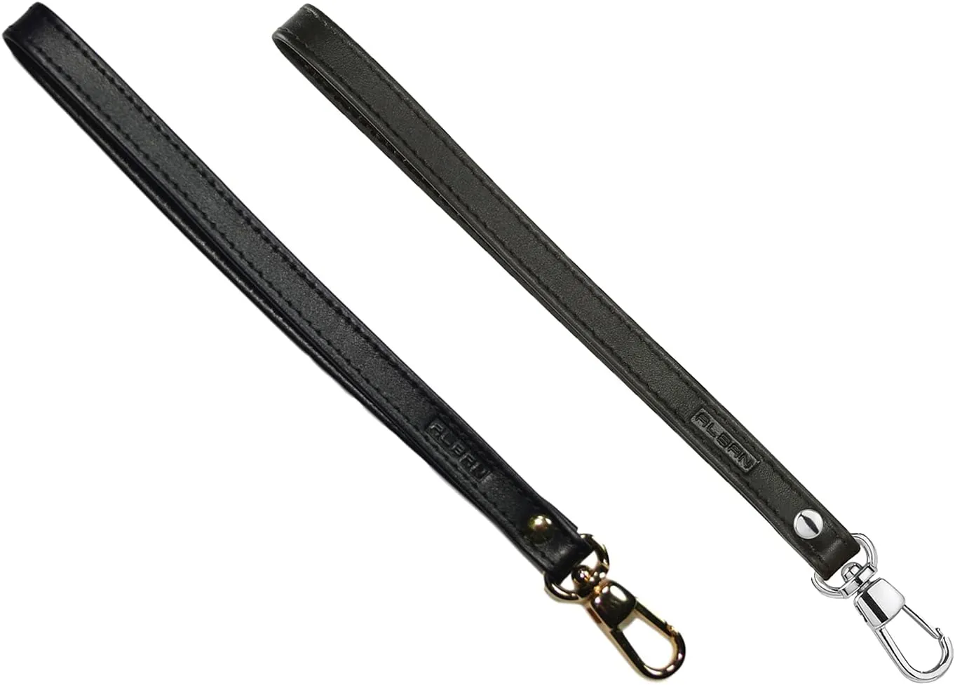 Alban Leather Wrist Strap Replacement for Wallet Wristlet or Keys Black strap with gold clasp and Black strap with silver clasp Duo