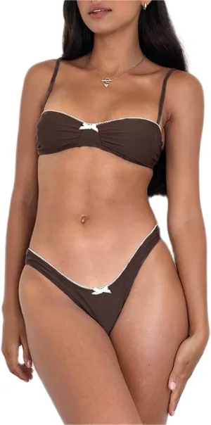 Alyweatry Women Y2k Bikinis Sets Coquette Aesthetic Bows Halter Tie Up Bikini Top High Cut Elastic Waist Bikini Bottom