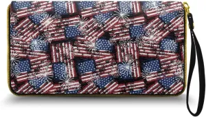American Flag Women Wallets PU Leather Purse for Lady Novelty Travel Money Clips Long Style Large Capacity