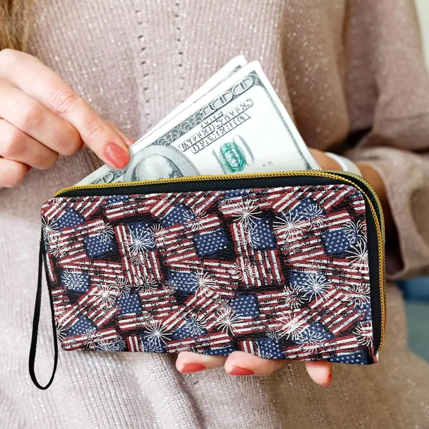 American Flag Women Wallets PU Leather Purse for Lady Novelty Travel Money Clips Long Style Large Capacity