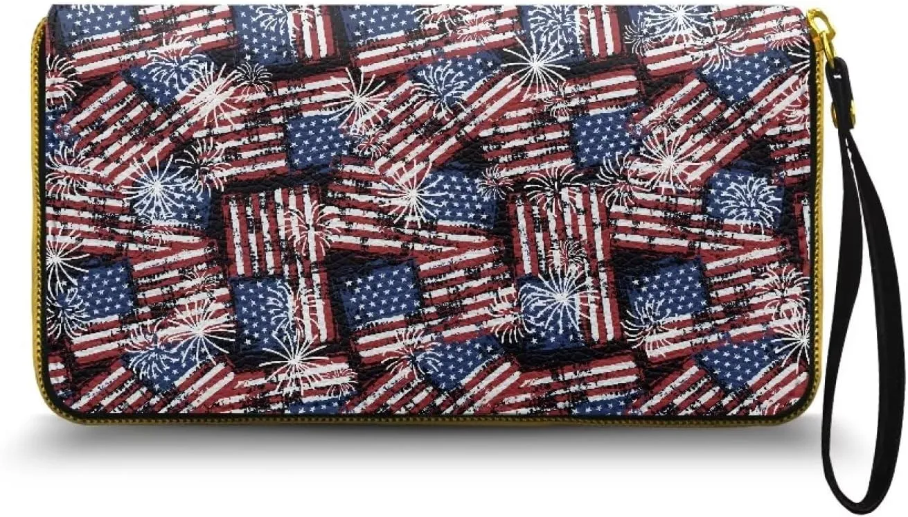 American Flag Women Wallets PU Leather Purse for Lady Novelty Travel Money Clips Long Style Large Capacity