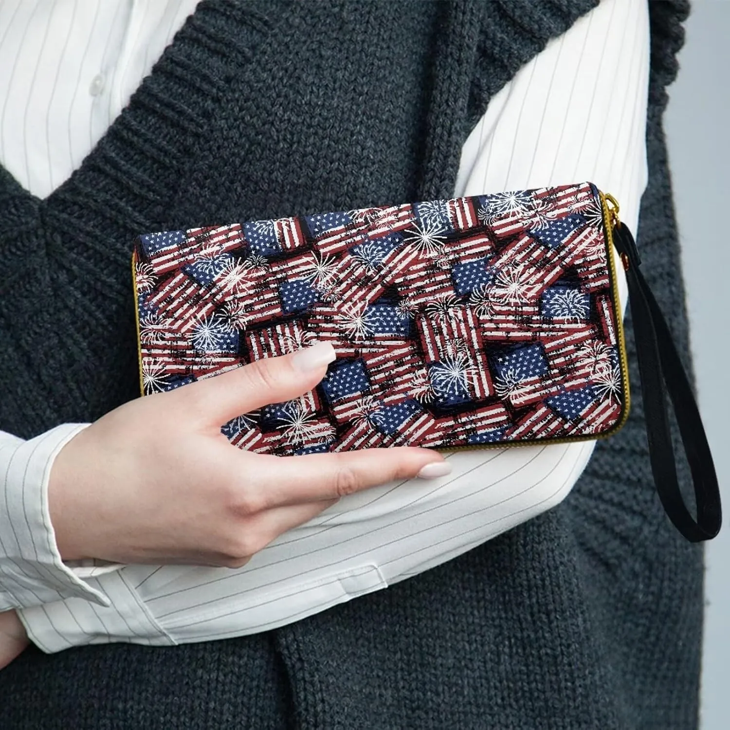 American Flag Women Wallets PU Leather Purse for Lady Novelty Travel Money Clips Long Style Large Capacity