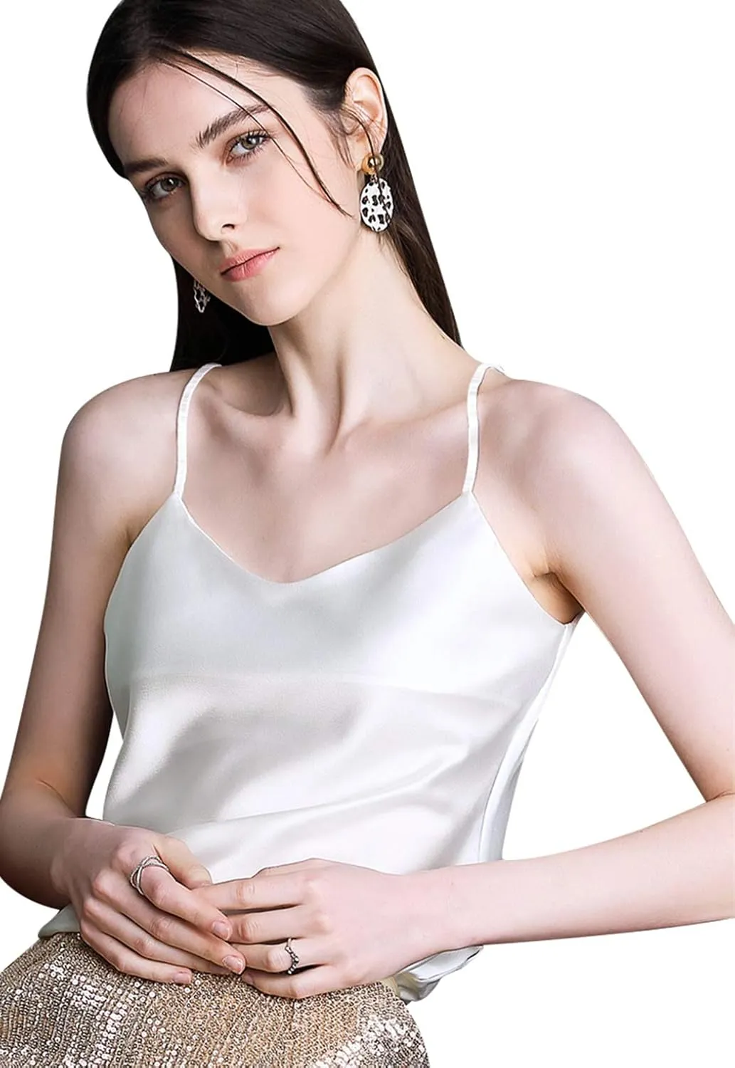 Anbenser Silk Tank Tops for Women Satin Camisoles V Neck Spaghetti Strap Cami Sleeveless Blouses 4 Pack