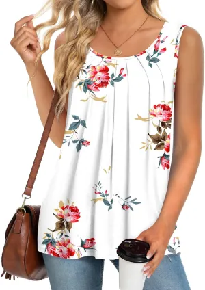 Anymeet Womens Tank Tops 2025 Spring Sleeveless Tunic Casual Basic Tshirts with Leggings Loose Pleated Blouses