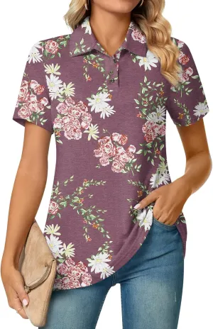 Aodemo Women's Summer Polo Shirts Dressy Button Up Collared Tunic Short Sleeve Work Tops V Neck Loose Blouses
