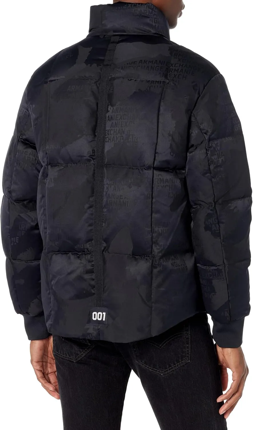 Armani Exchange Men's Zip Up Camo Jacquard Down Puffer Jacket