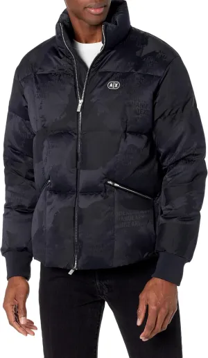 Armani Exchange Men's Zip Up Camo Jacquard Down Puffer Jacket