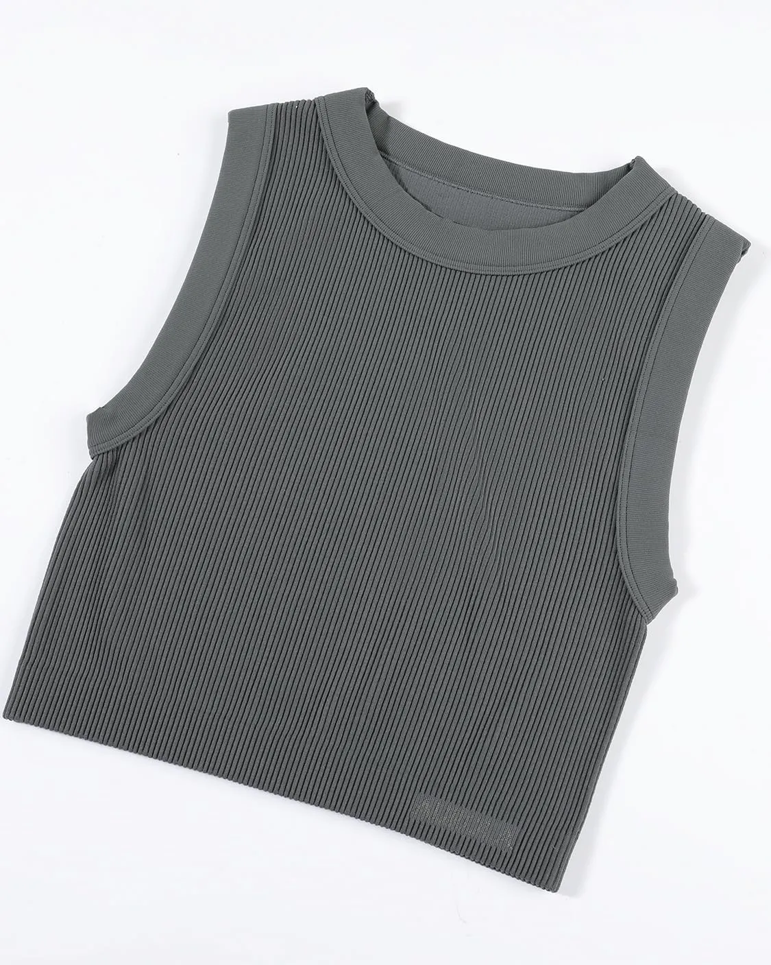 AUROLA Essentials Rib Seamless Sleeveless Tank for Women Subtle Logo Round Neck Active Workout Crop Tops
