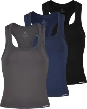 AUROLA Essentials Seamless Sleeveless Racerback Top,Women Subtle Marl Workout Square Neck Fitted Tank