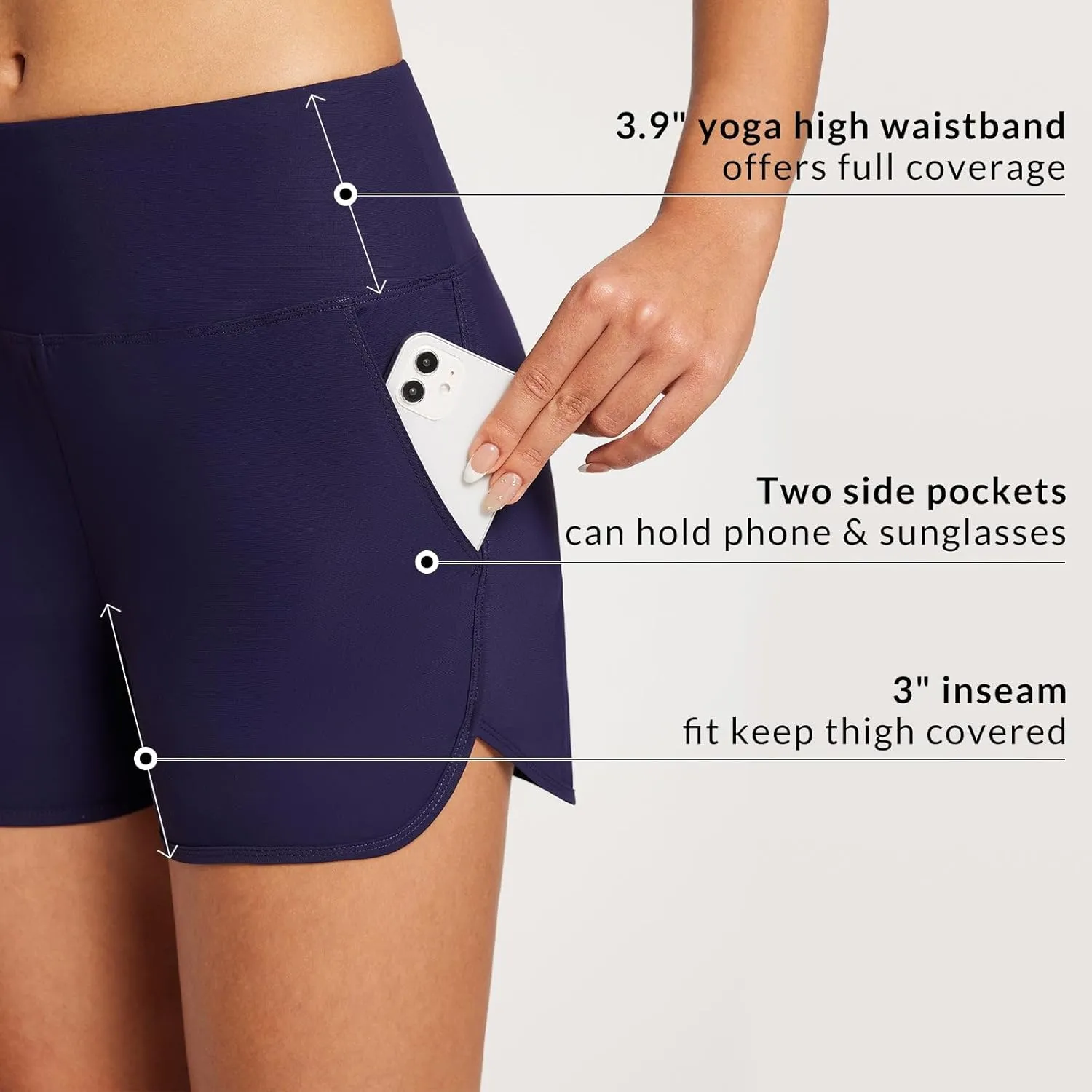 baleaf Women's 3"/5"/ 7" High Waisted Swim Board Shorts Quick Dry Swimsuits Bottoms Trunks with Pockets