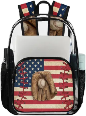 Baseball Heavy Duty Clear Backpack Vintage Softball Large See Through Backpacks PVC Transparent Backpack Clear Bag for Women Men Security Stadium Work Travel Events Concert