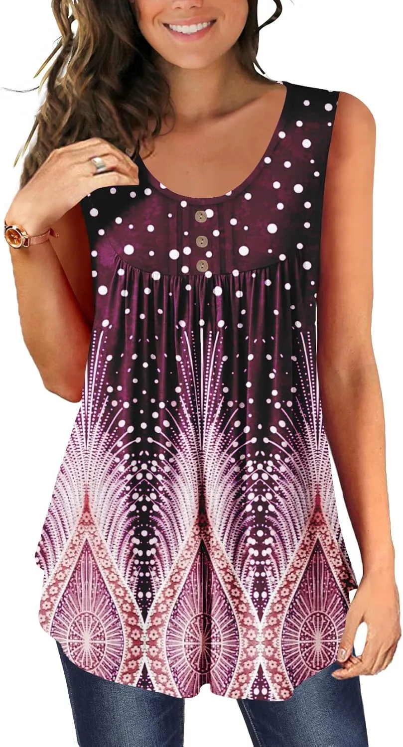BeadChica Plus Size Women's Casual Tank Tops For Leggings Sleeveless Dressy Tunics Shirts Botton Down Henley Blouses Summer