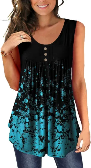 BeadChica Plus Size Women's Casual Tank Tops For Leggings Sleeveless Dressy Tunics Shirts Botton Down Henley Blouses Summer