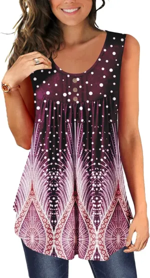 BeadChica Plus Size Women's Casual Tank Tops For Leggings Sleeveless Dressy Tunics Shirts Botton Down Henley Blouses Summer