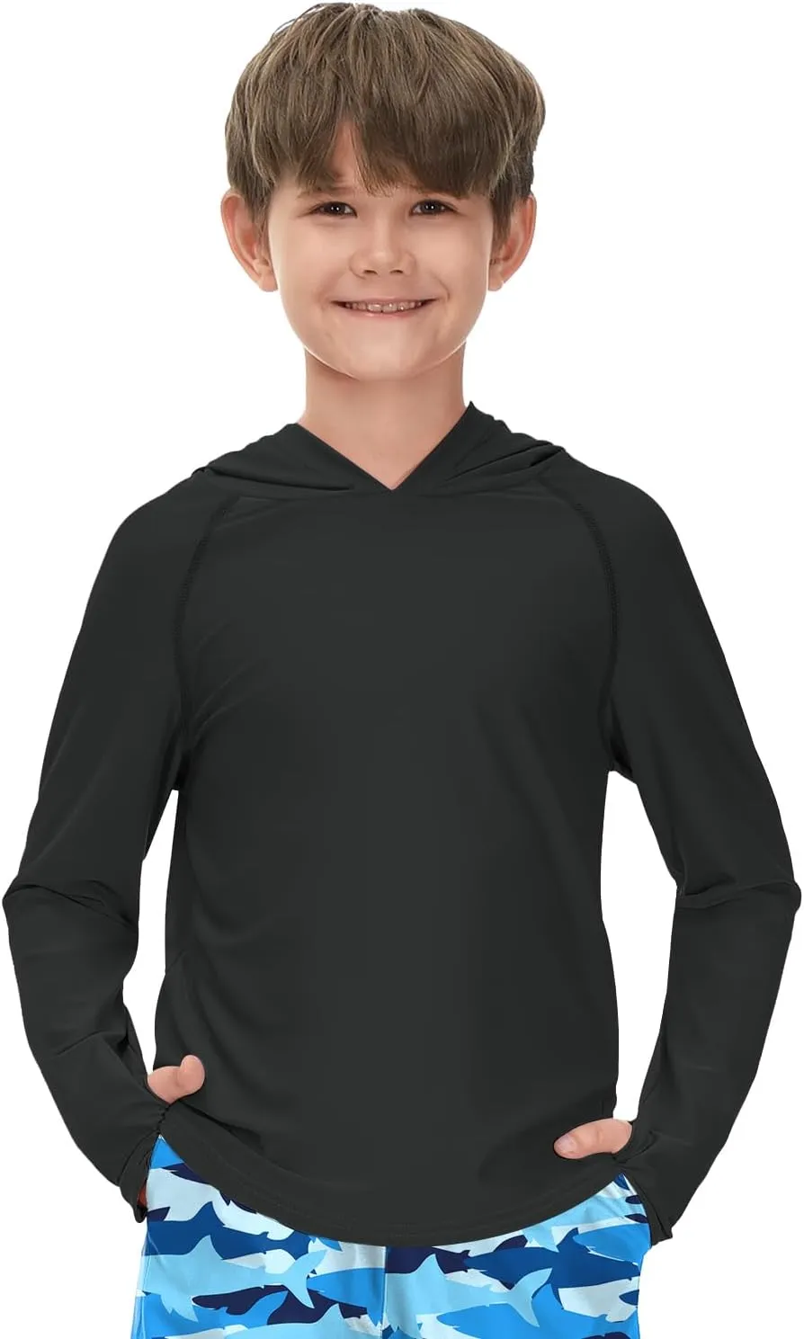 BesserBay Boys Sun Protection Hooded Long Sleeve Rashguard Shirt 1-14 Years