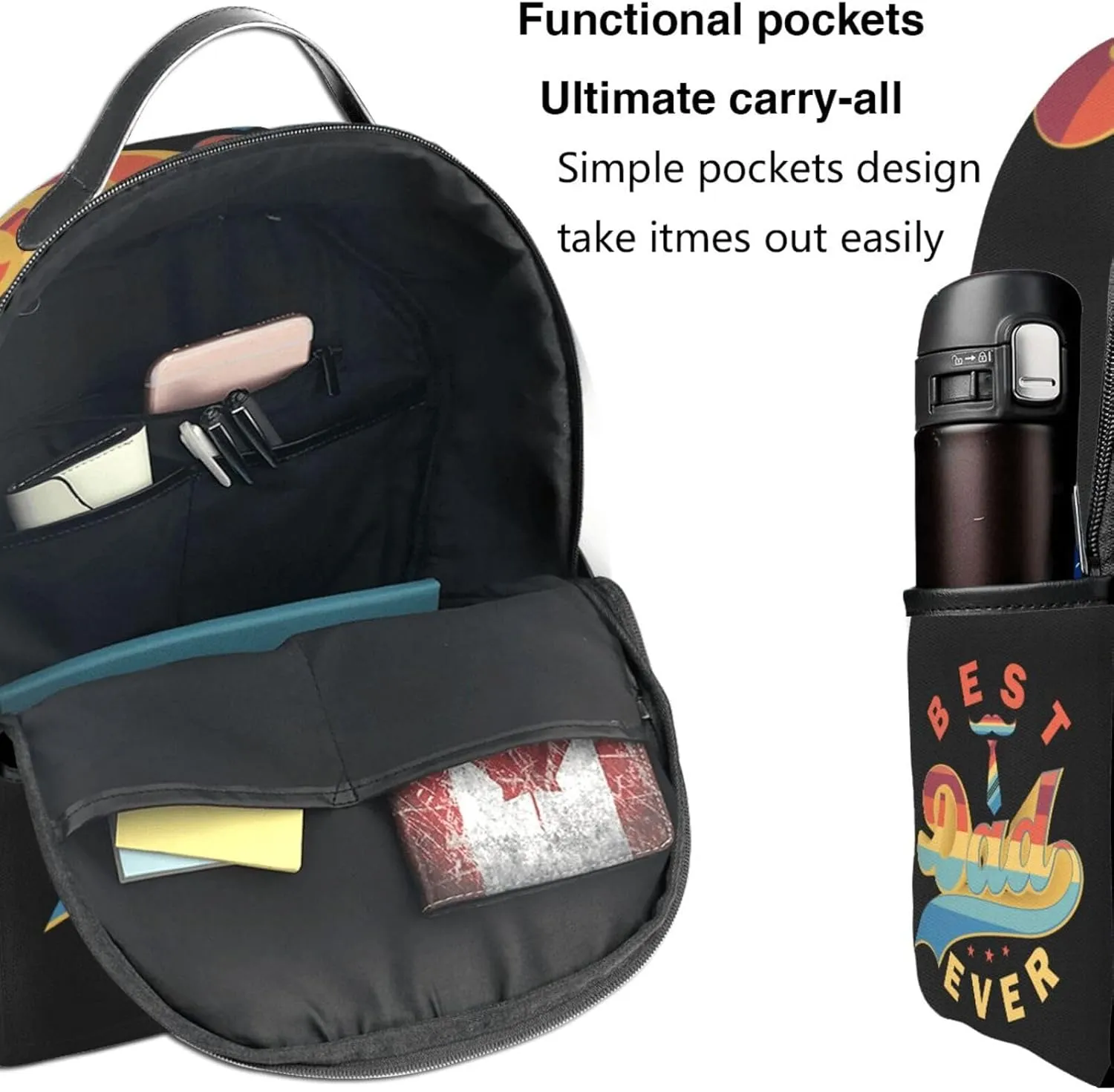 Best Dad Ever Father's Day Beard Tie Backpack Lightweight Laptop Backpacks Casual Double Shoulder Backpack For Women Men Travel