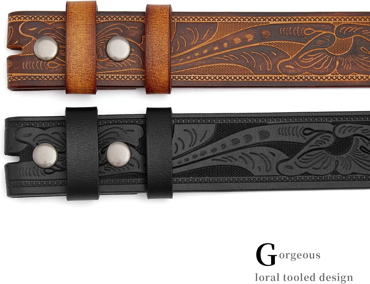 BISON DENIM Western Genuine Leather Belts for Men without Buckle Cowboy Belt 1.5" Belt for Jeans