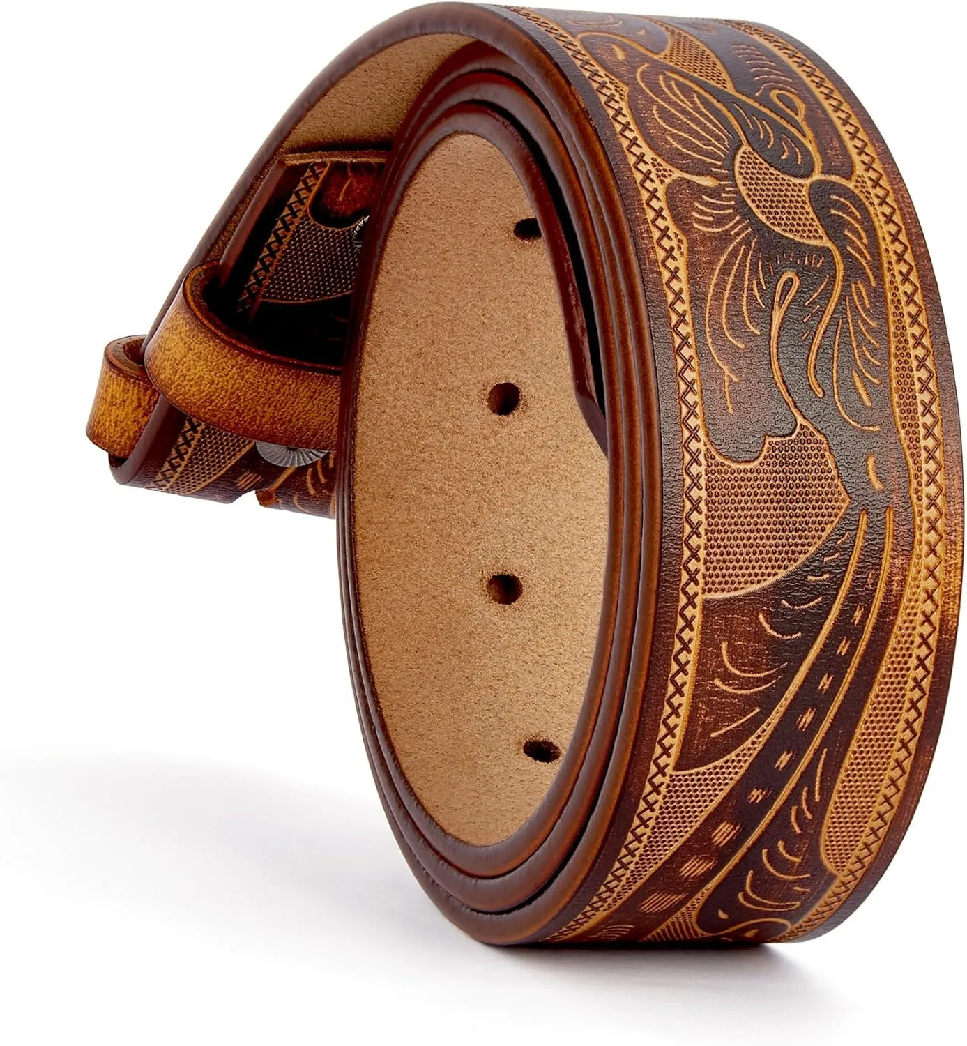 BISON DENIM Western Genuine Leather Belts for Men without Buckle Cowboy Belt 1.5" Belt for Jeans