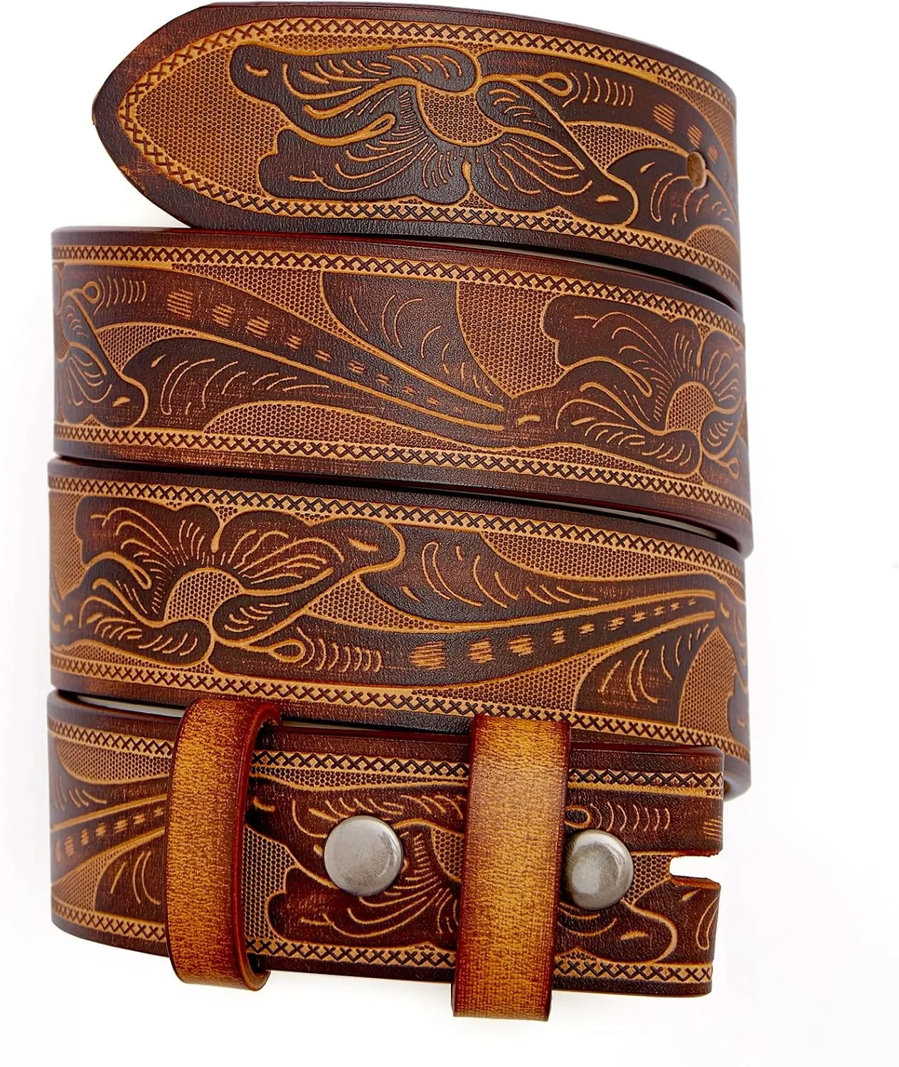 BISON DENIM Western Genuine Leather Belts for Men without Buckle Cowboy Belt 1.5" Belt for Jeans