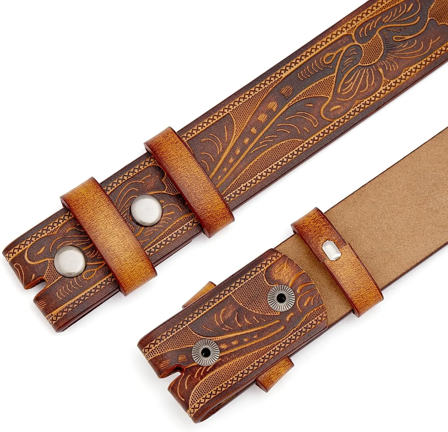 BISON DENIM Western Genuine Leather Belts for Men without Buckle Cowboy Belt 1.5" Belt for Jeans