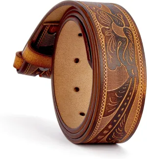 BISON DENIM Western Genuine Leather Belts for Men without Buckle Cowboy Belt 1.5" Belt for Jeans