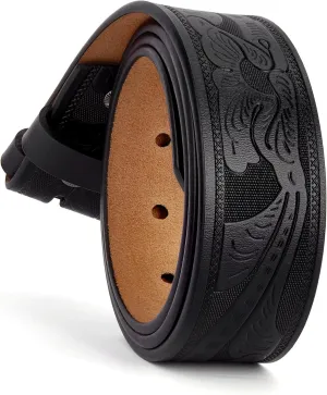 BISON DENIM Western Genuine Leather Belts for Men without Buckle Cowboy Belt 1.5" Belt for Jeans