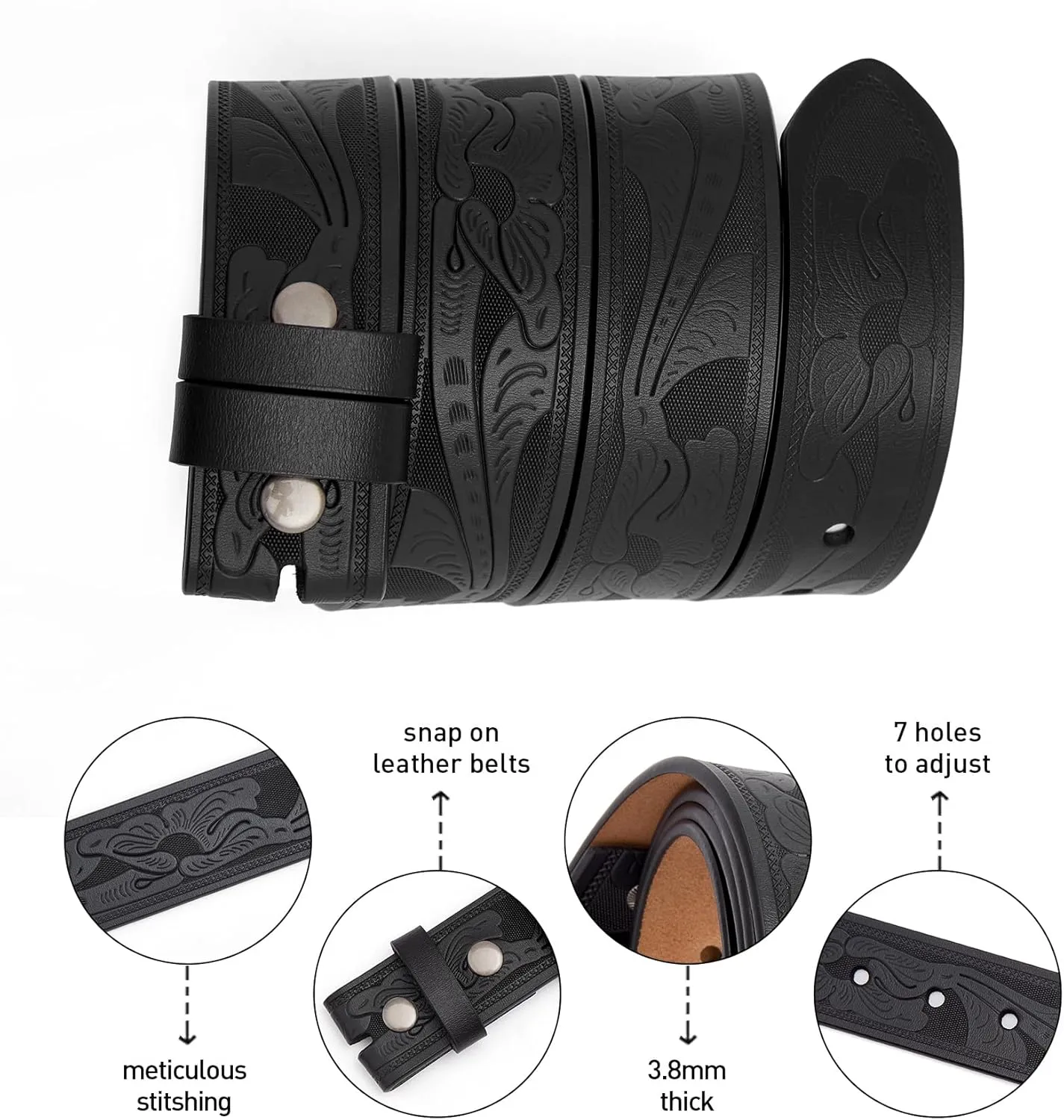 BISON DENIM Western Genuine Leather Belts for Men without Buckle Cowboy Belt 1.5" Belt for Jeans