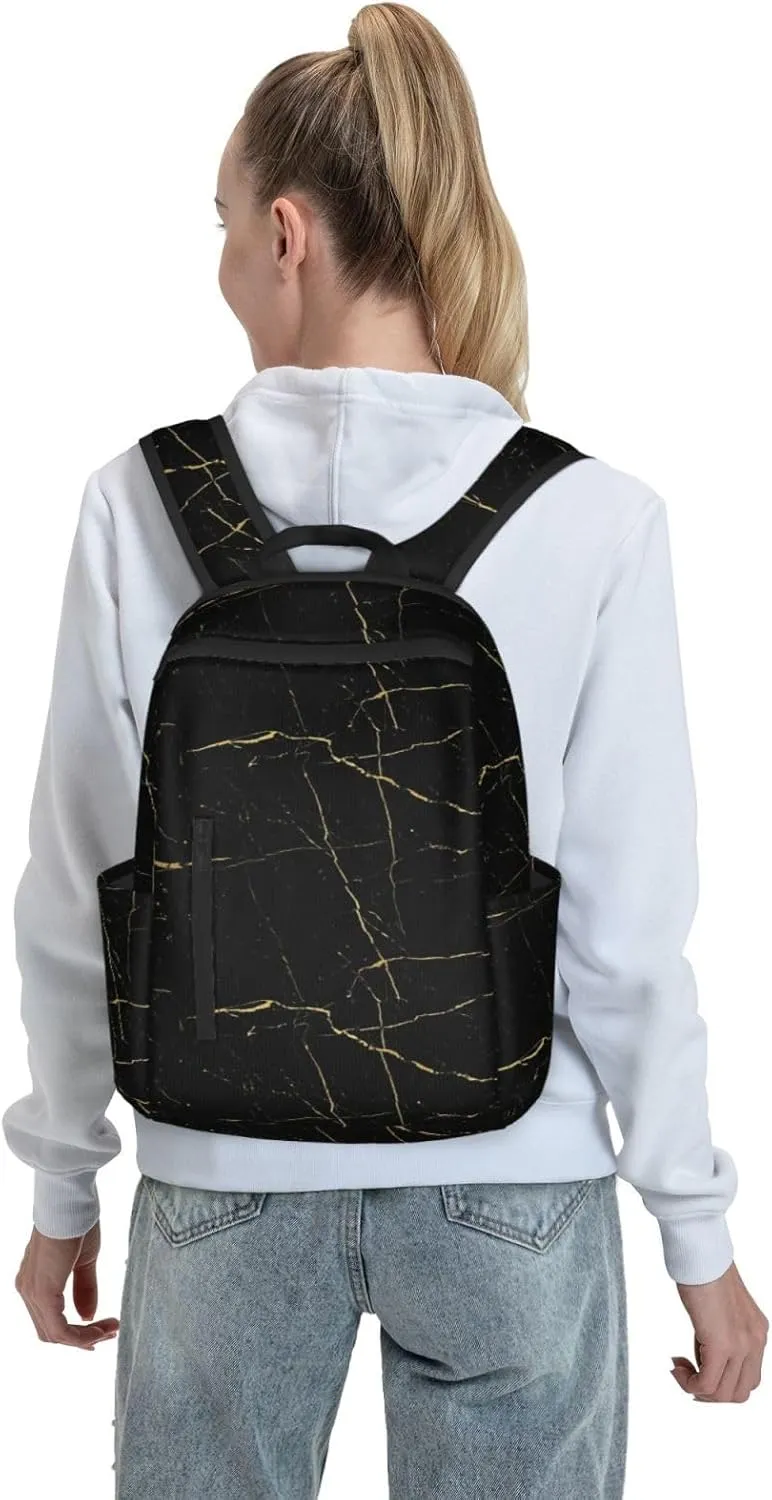 Black Gold Marble backpack book bags for college lightweight laptop backpacks for Men Women